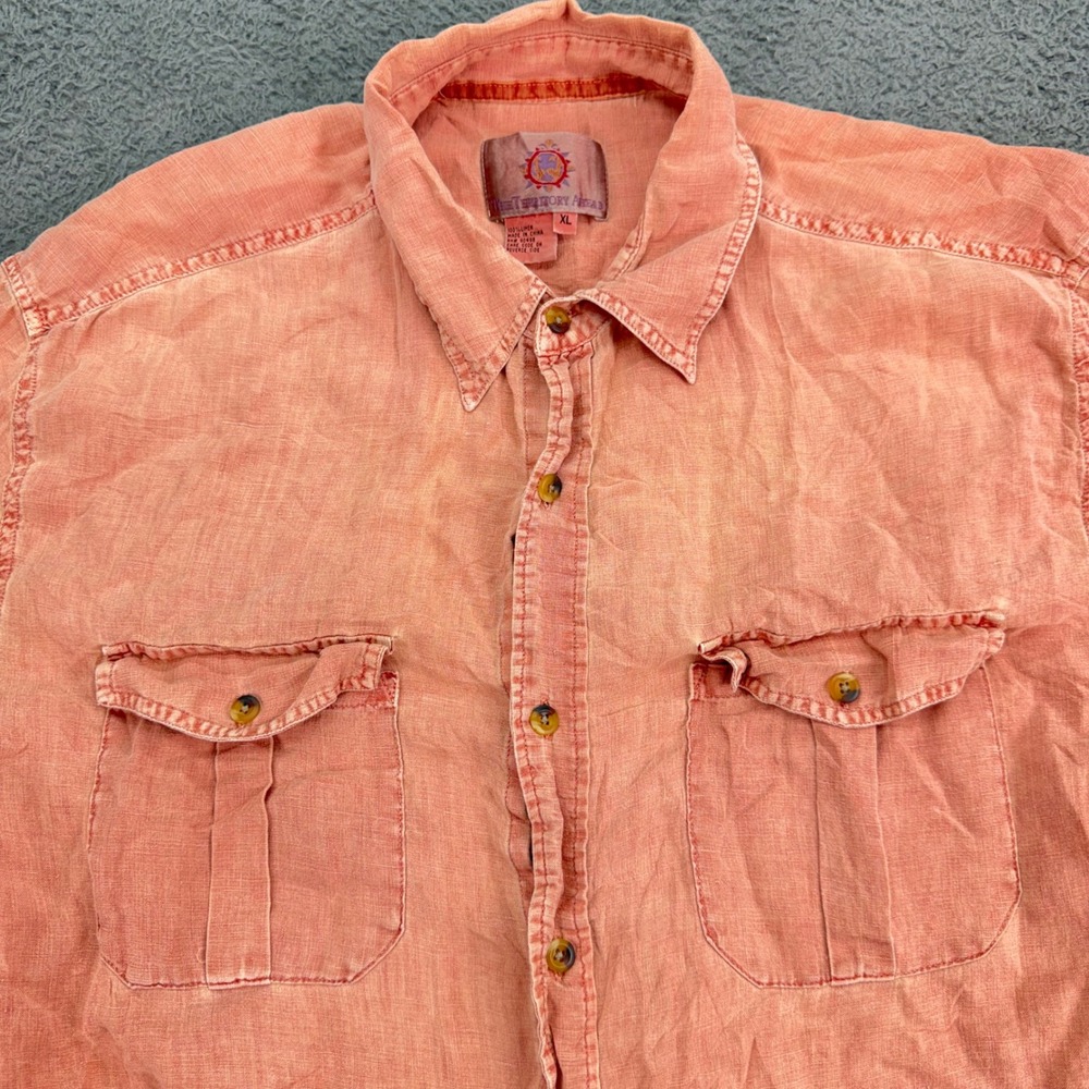 The Territory Ahead Shirt Mens XL Orange 100% Linen Short Sleeve Button Down